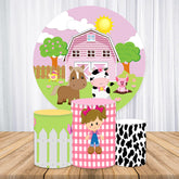 Rosa Haus Und Tiere Kreis Baby Dusche Hintergrund